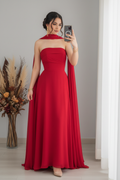 Vestido Rojo Strapless con Capa y Corsét cod.V364