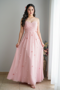 Vestido Gala Rosa Palo Flores 3D Corset Corazón cod.V0028