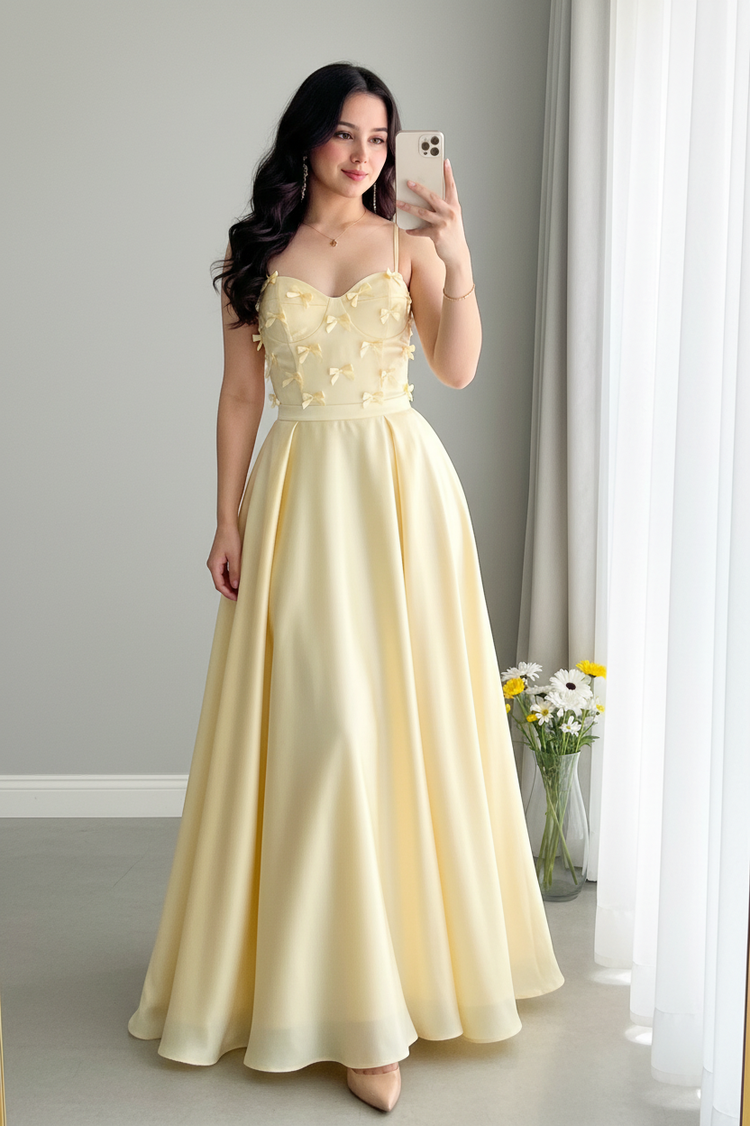 Vestido amarillo pastel mariposas 3D ball gown C.1937