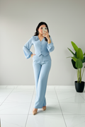Conjunto Sastre Azul Cielo: Chaleco con Rosa 3D y Pantalón Bootcut cod.386