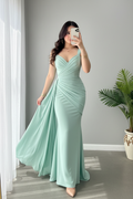 Vestido Aqua Menta Sirena con Train Lateral cod.955