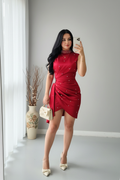 Vestido Rojo Perlas Drapeado Mini cod.V750