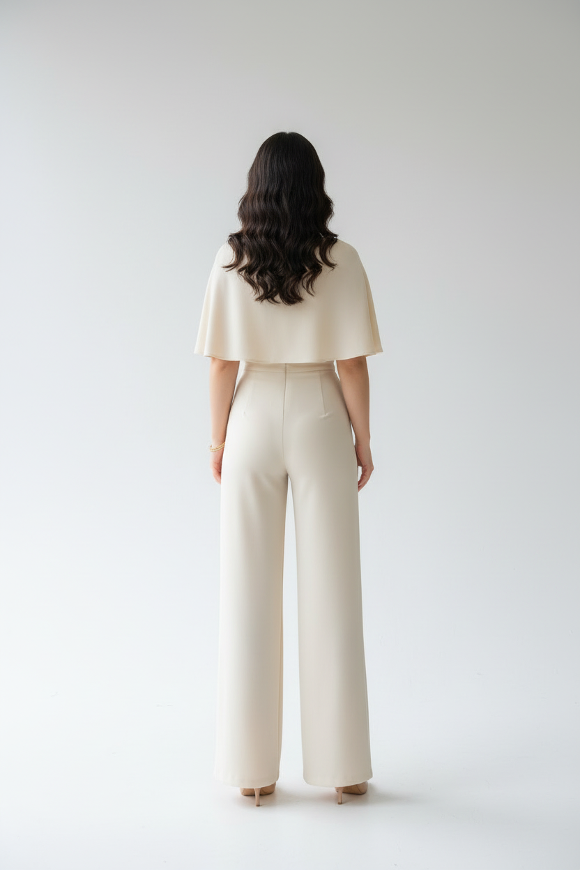 Enterizo Elegante Marfil con Capa  - Sofisticado cod.319