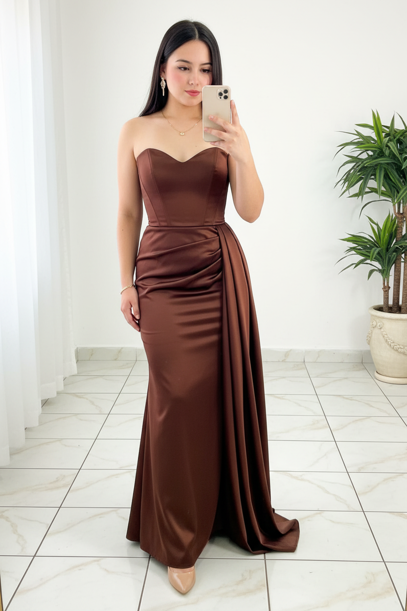 Vestido Chocolate · Sirena Satén Strapless cod.V267