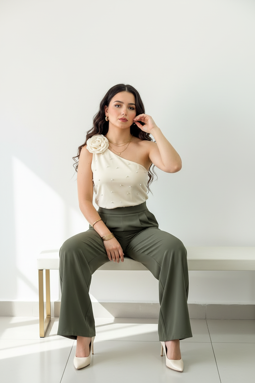 Blusa corte asimétrico con decoración única y exclusiva cod.123