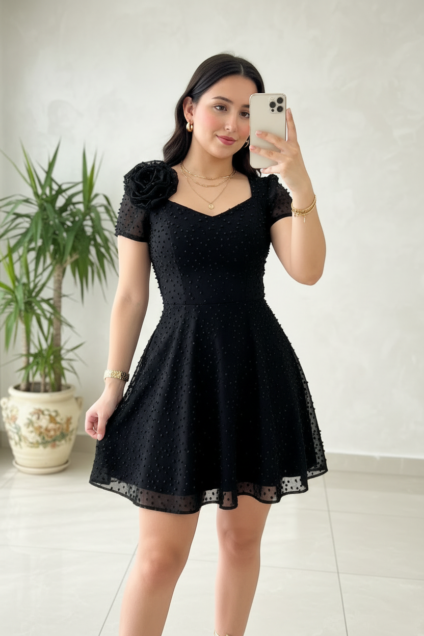 Vestido Negro Mini Sweetheart. Cod.459
