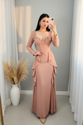 Vestido Rosa Nude Corset Flores 3D Peplum cod.00169
