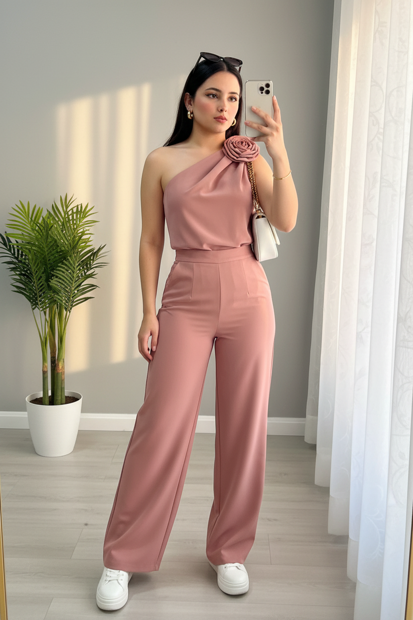 Conjunto Dos Piezas Rosa Palo Top Rosa