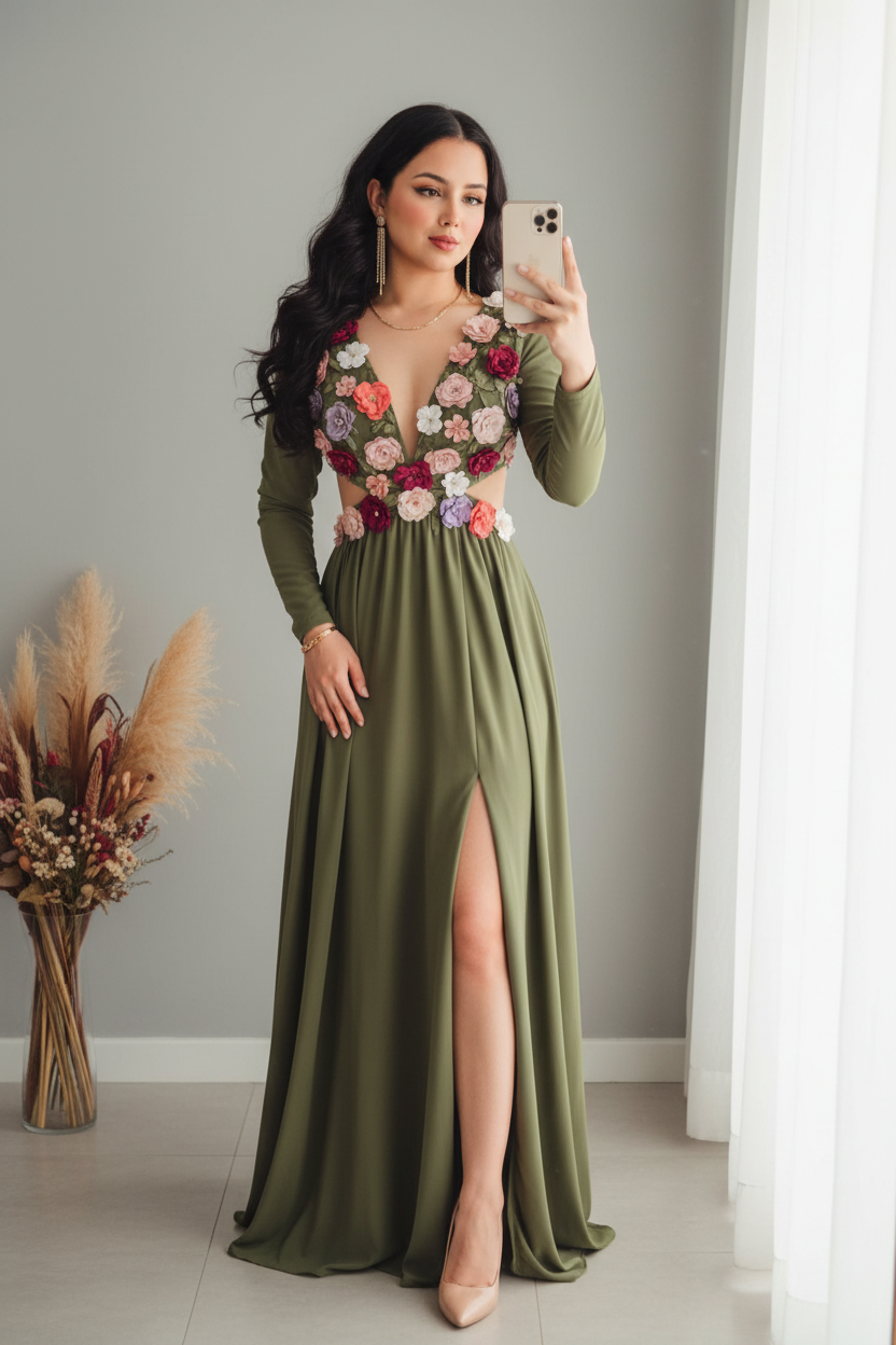 Vestido Floral Garden Olive cod.V759