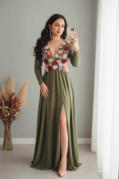 Vestido Floral Garden Olive cod.V759