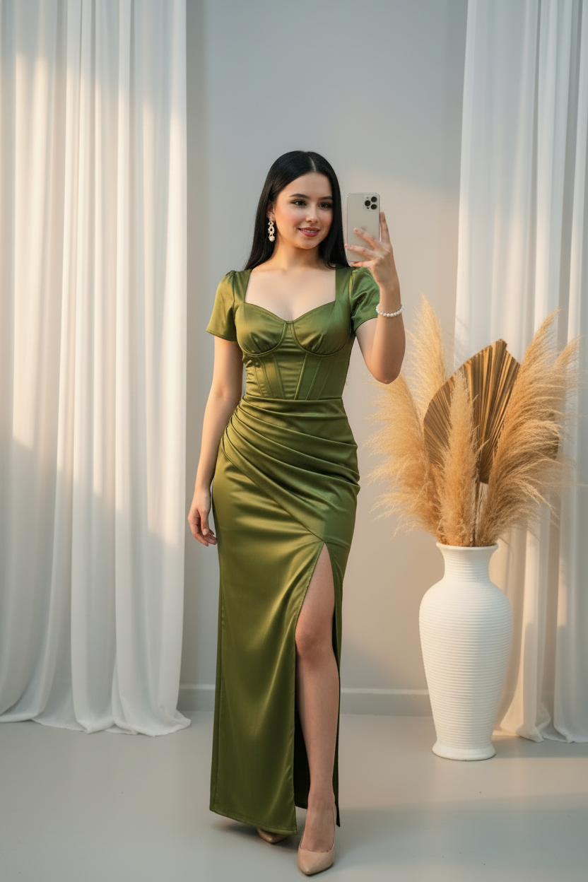 Vestido Olive Corset Slit cod.V214