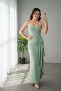 Vestido Verde Menta Strapless Corset con Drapeado Lateral cod.721