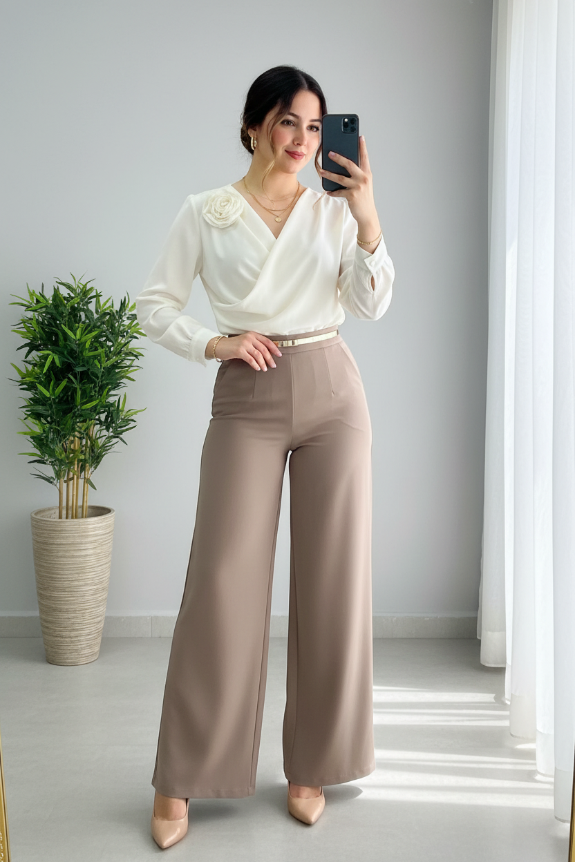 Blusa Blanca — Escote V Cruzado & Rosa D cod.870
