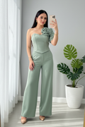 Conjunto Verde Menta — Corset Rosa 3D & Palazzo cod.0032