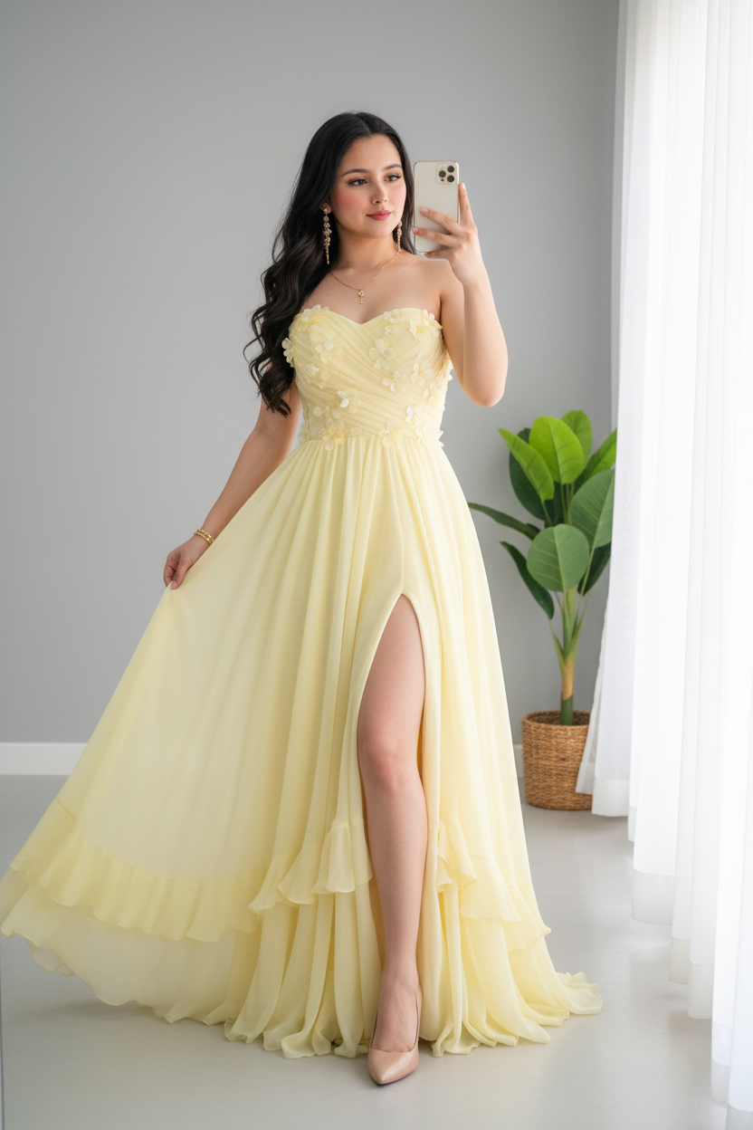 Vestido Amarillo Pastel con Flores D cod.V634