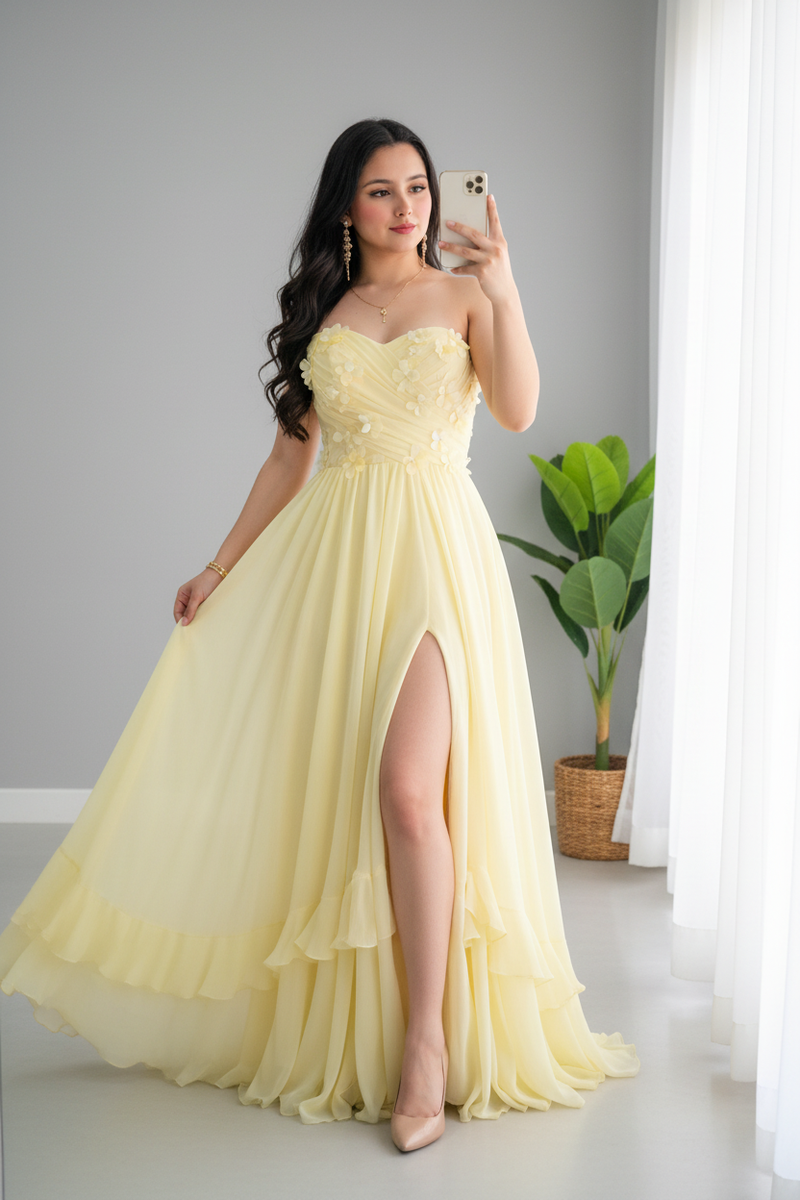Vestido Amarillo Pastel con Flores D cod.V634