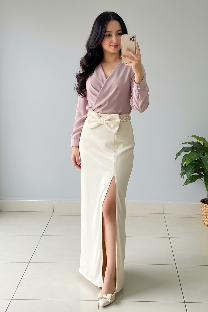 Conjunto Rosa Palo y Marfil  cod.487