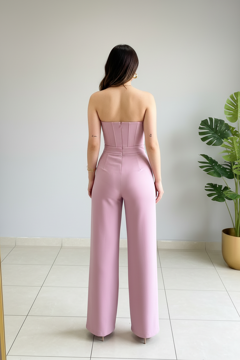 Jumpsuit Rosa Palo Corset Sweetheart con Rosa D cod.422