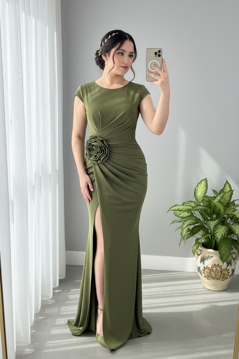 Vestido Verde Olivo Rosa 3D Sirena cod.005