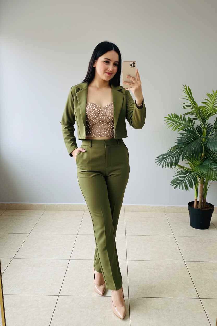 Conjunto Verde Oliva Blazer Corto y Pantalón cod.631