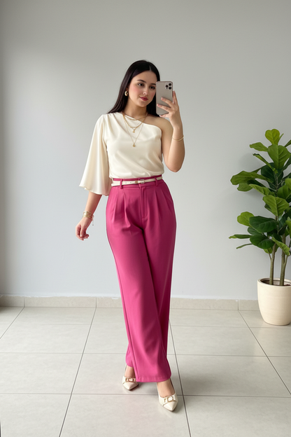Blusa formal elegante corte asimétrico con una manga cod.173