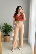 Conjunto 2 Piezas Top Terracota Rosa 3D y Palazzo Beige cod.00135