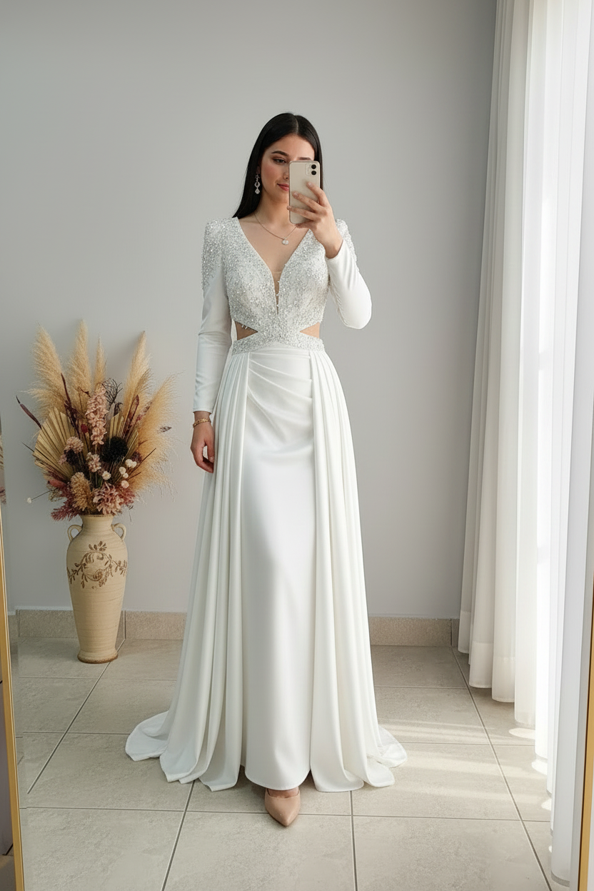 Vestido Blanco · Escote V Bordado cod.V258