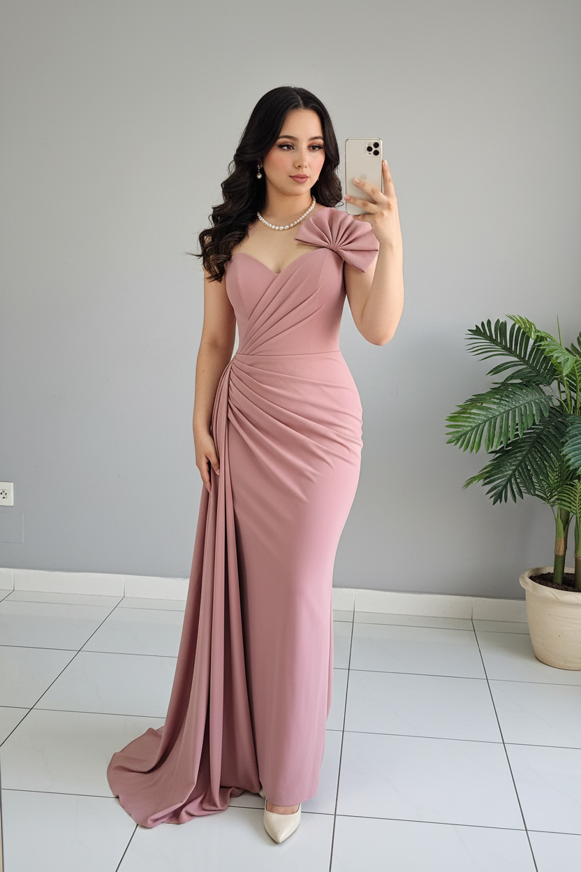 Vestido Dusty Rose Bow Sirena con Cola cod.581