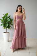 Vestido Rosa Mauve Strapless con Cutout y Falda en 3 Capas cod.368