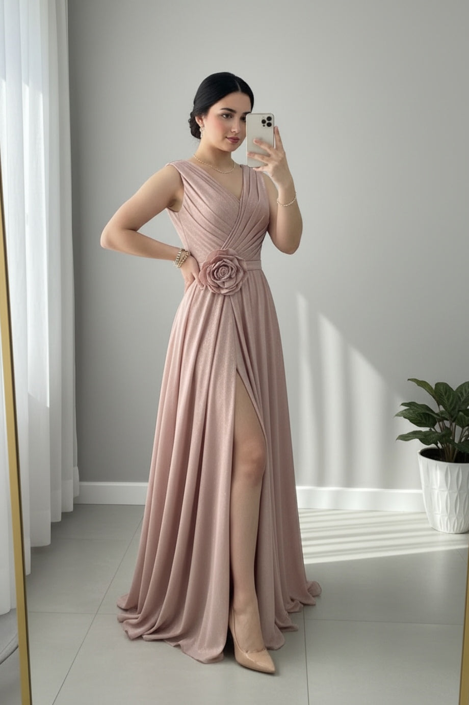 Vestido Rosa Palo Flor cod.906