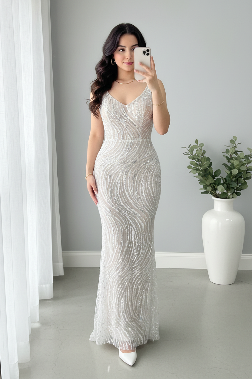 Vestido Blanco Plata Sirena cod.0058