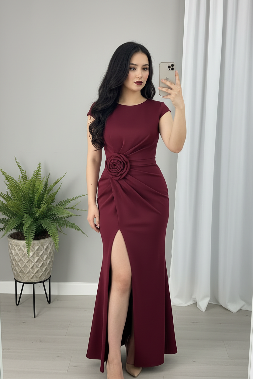 Vestido Borgoña Rosa 3D Sirena cod.007