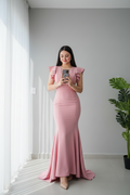 Vestido Pink Butterfly Sirena – Gown Rosa Mangas Mariposa Doble Capa con Cola cod.691