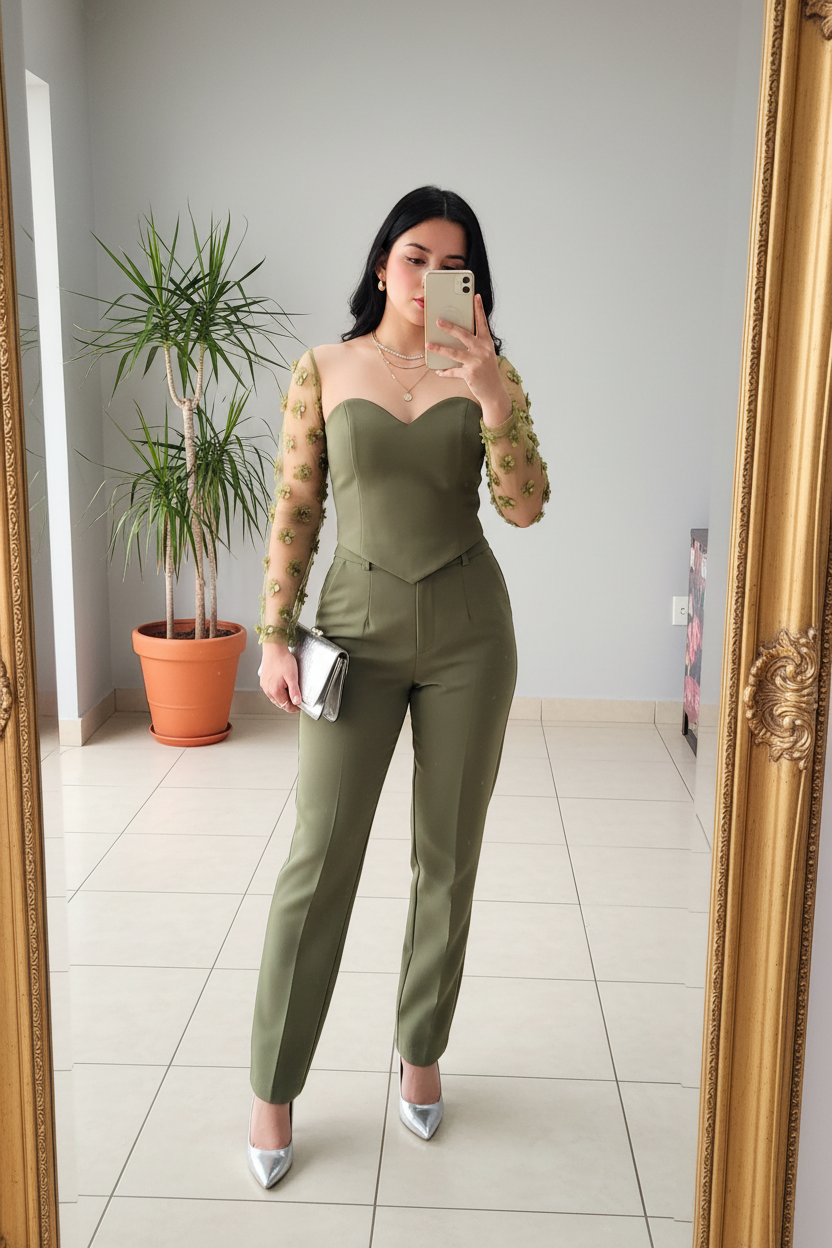 Conjunto Formal Verde Oliva cod.493