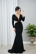 Vestido Negro Perlas Manga Larga cod.998
