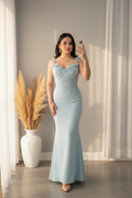 Vestido Azul Cielo Sirena Flores 3D cod.00166