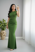 Vestido Verde Esmeralda Sirena Sin Mangas Drapeado Cruzado cod.V0036