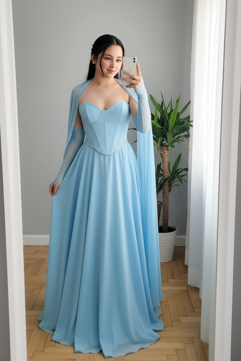 Vestido Gala Azul Cielo con Capa cod.00121
