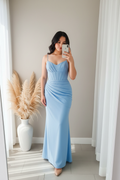 Vestido Azul Cielo Tiritas Corsé Drapeado Sirena cod.00108