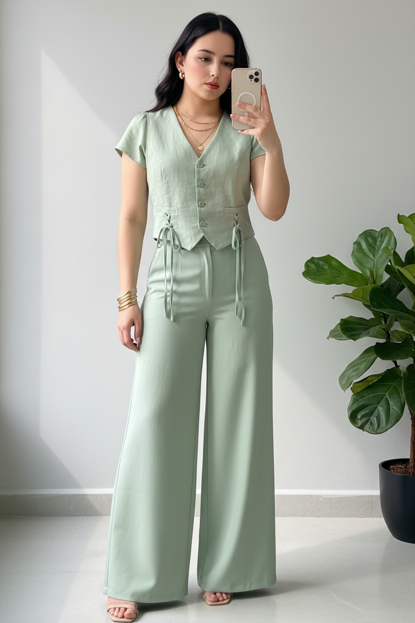 Conjunto Sage Vest Lace-Up & Palazzo cod.575