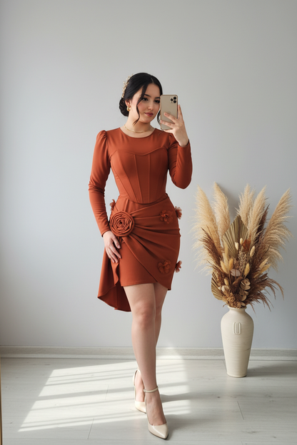 Vestido Corset Terracota Rosa 3D