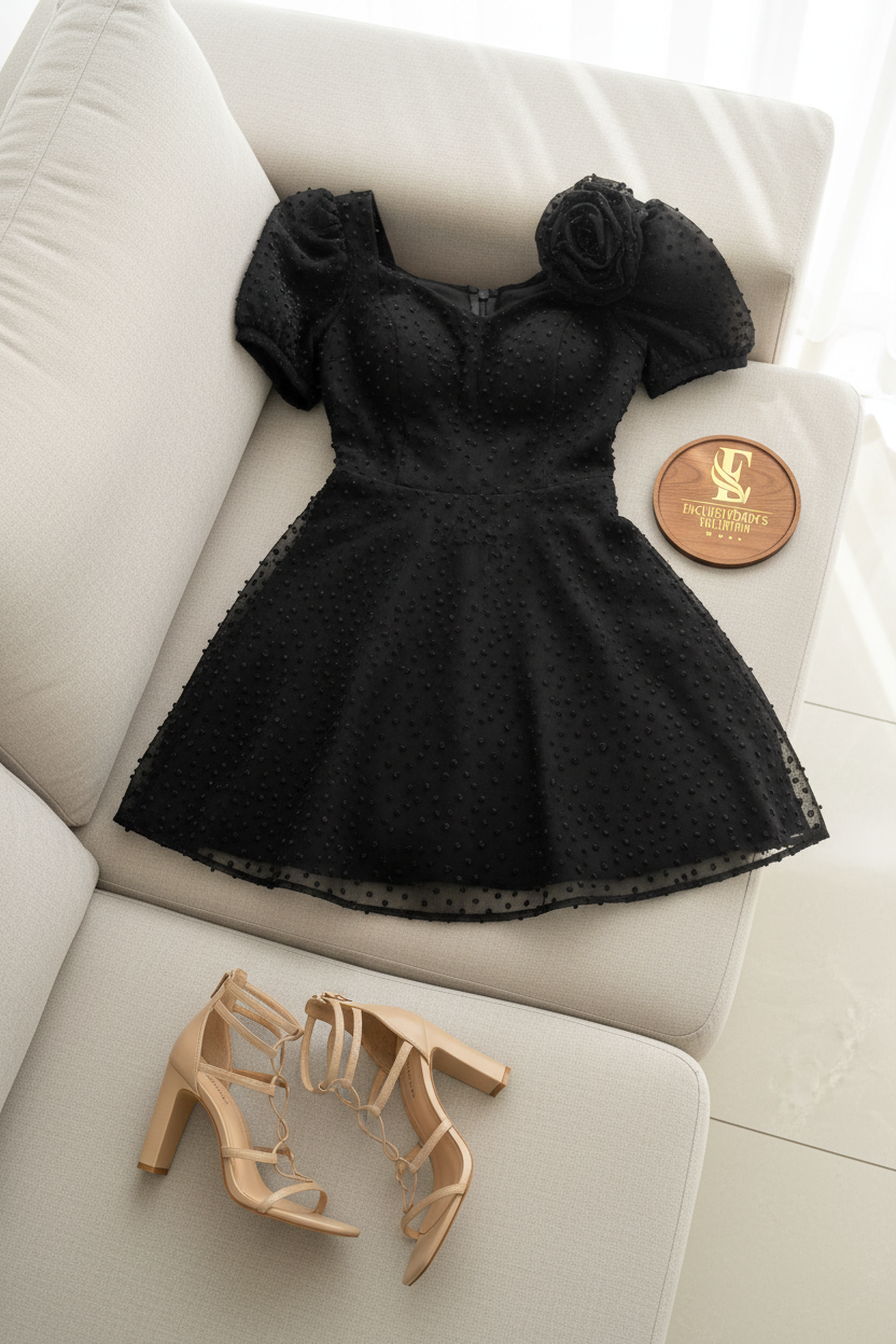 Vestido Negro Mini Sweetheart. Cod.459