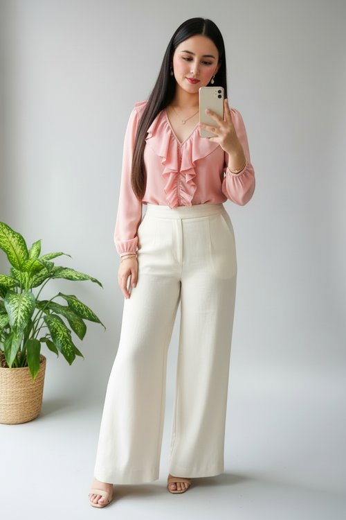 Blusa Blush Ruffle Manga Larga cod.582