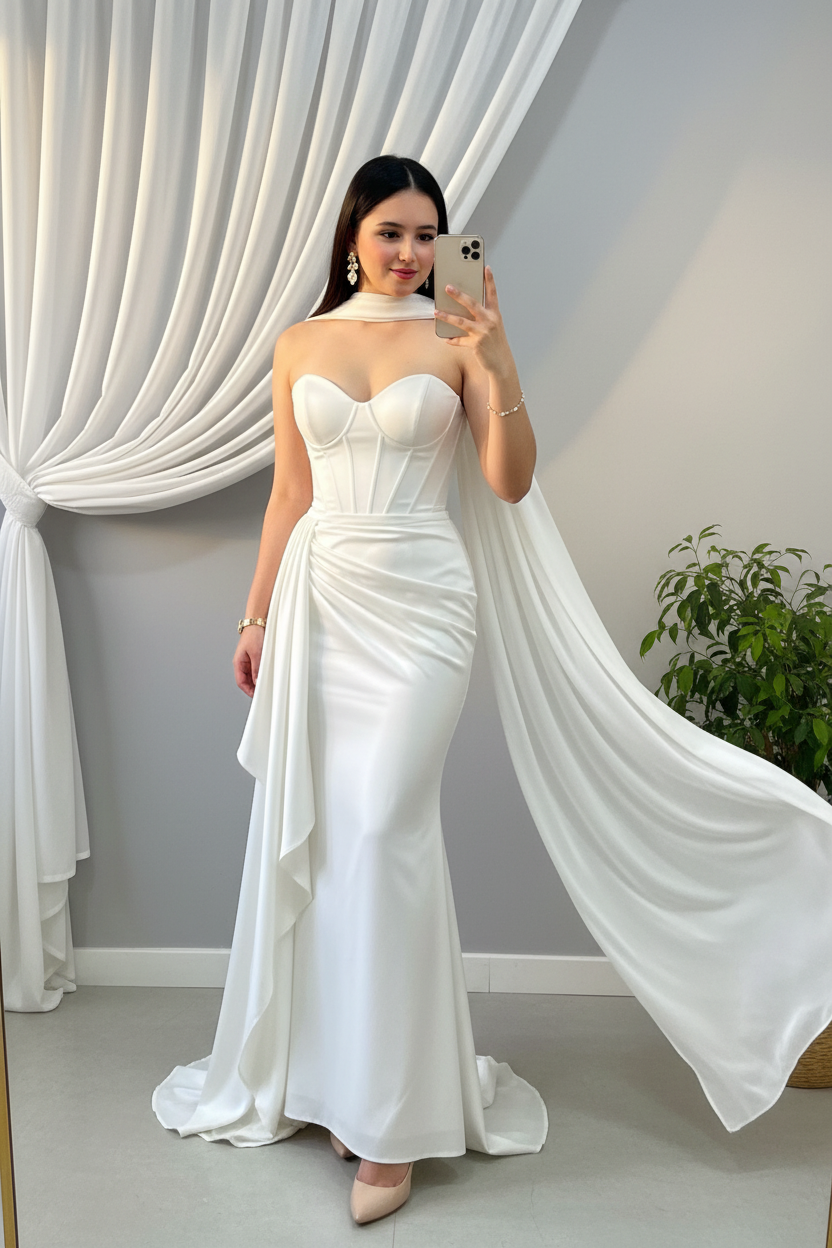 Vestido Blanco Corsé con Capa cod.997