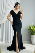 Vestido Negro Perlas Abertura cod.001