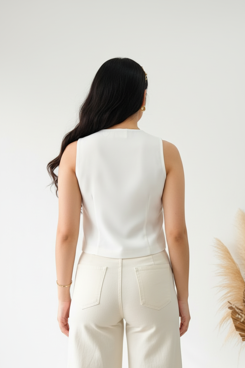 Blusa exclusiva tipo chaleco decorado con perlas y flores cod.11150