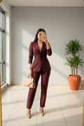 Conjunto Ejecutivo Borgoña con Glitter Dorado Blazer y Pantalón Slim cod.442