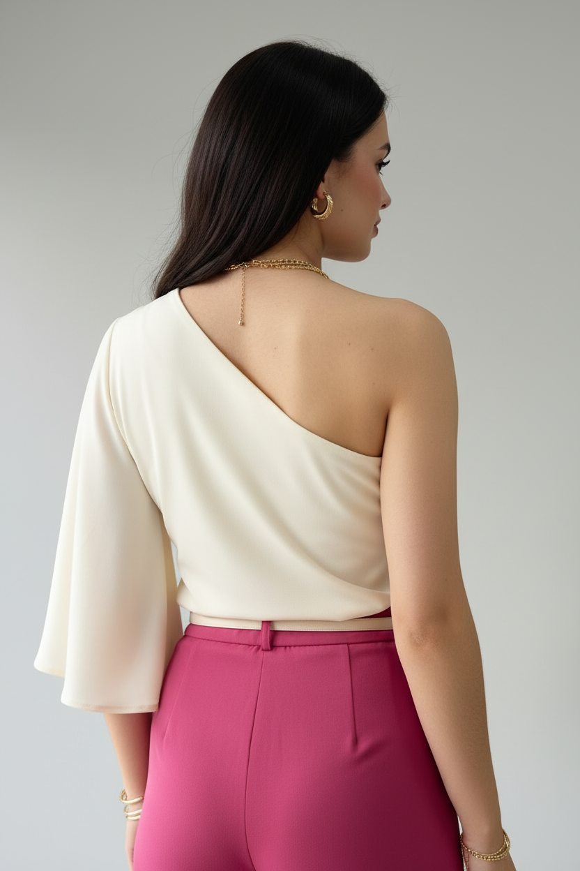 Blusa formal elegante corte asimétrico con una manga cod.173