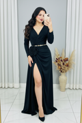 Vestido Negro Rosa 3D Dorado cod.V307
