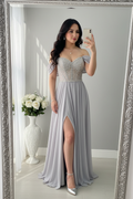 Gown Plata Corset Cristales cod.V736
